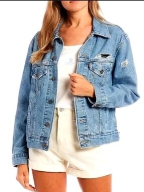 Levi's Classic Blue Distressed Ex Boyfriend Trucker Jean Jacket